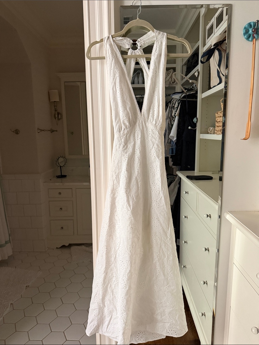 White Eyelet Halter Maxi Dress